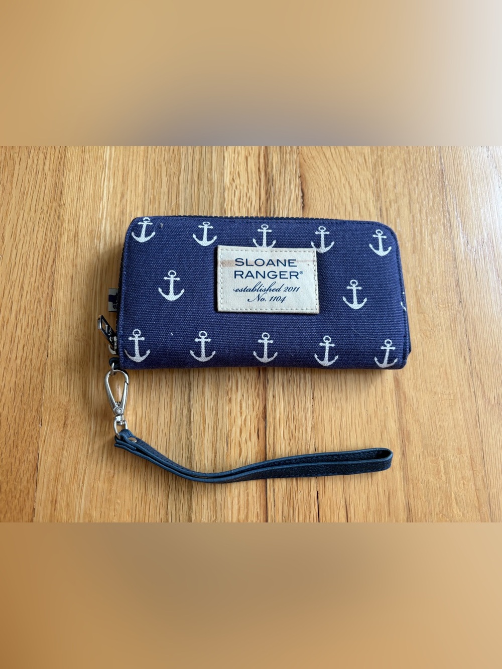 Sloane Ranger blue white anchor zip around wallet